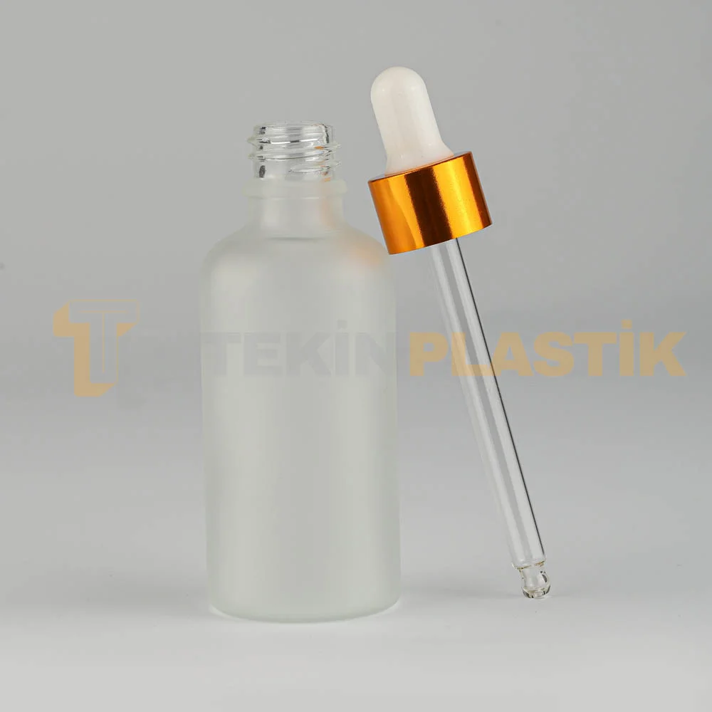 50 ML Buzlu Model Topan Cam Damlalıklı Dropper Şişe Metal Gold Beyaz Takım