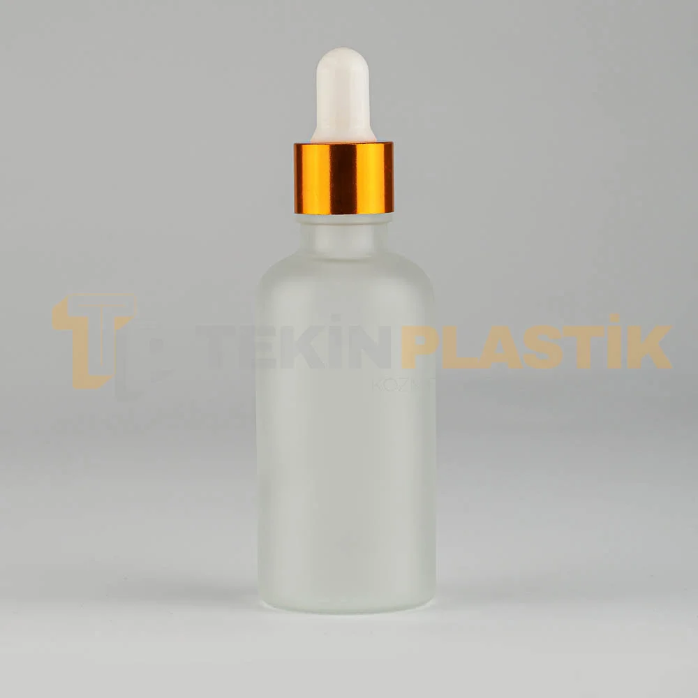50 ML Buzlu Model Topan Cam Damlalıklı Dropper Şişe Metal Gold Beyaz Takım