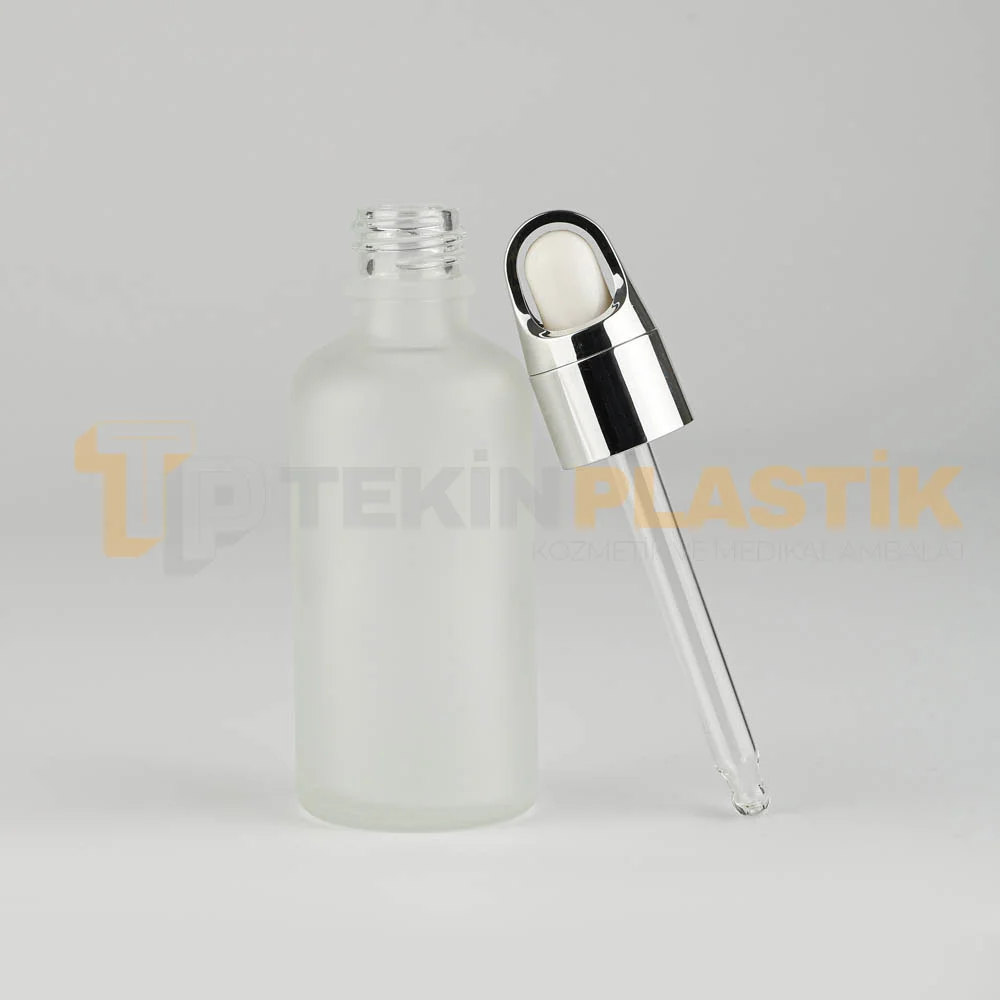 50 ML Buzlu Model Topan Cam Damlalıklı Dropper Şişe Metal Gümüş Kelebek Takım