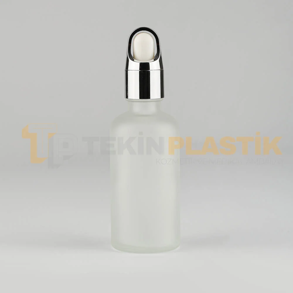 50 ML Buzlu Model Topan Cam Damlalıklı Dropper Şişe Metal Gümüş Kelebek Takım