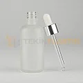 50 ML Buzlu Model Topan Cam Damlalıklı Dropper Şişe Metal Gümüş Beyaz Damlalık Takım