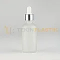 50 ML Buzlu Model Topan Cam Damlalıklı Dropper Şişe Metal Gümüş Beyaz Damlalık Takım
