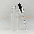50 ML Buzlu Model Topan Cam Damlalıklı Dropper Şişe Metal Gümüş Siyah Damlalık Takım