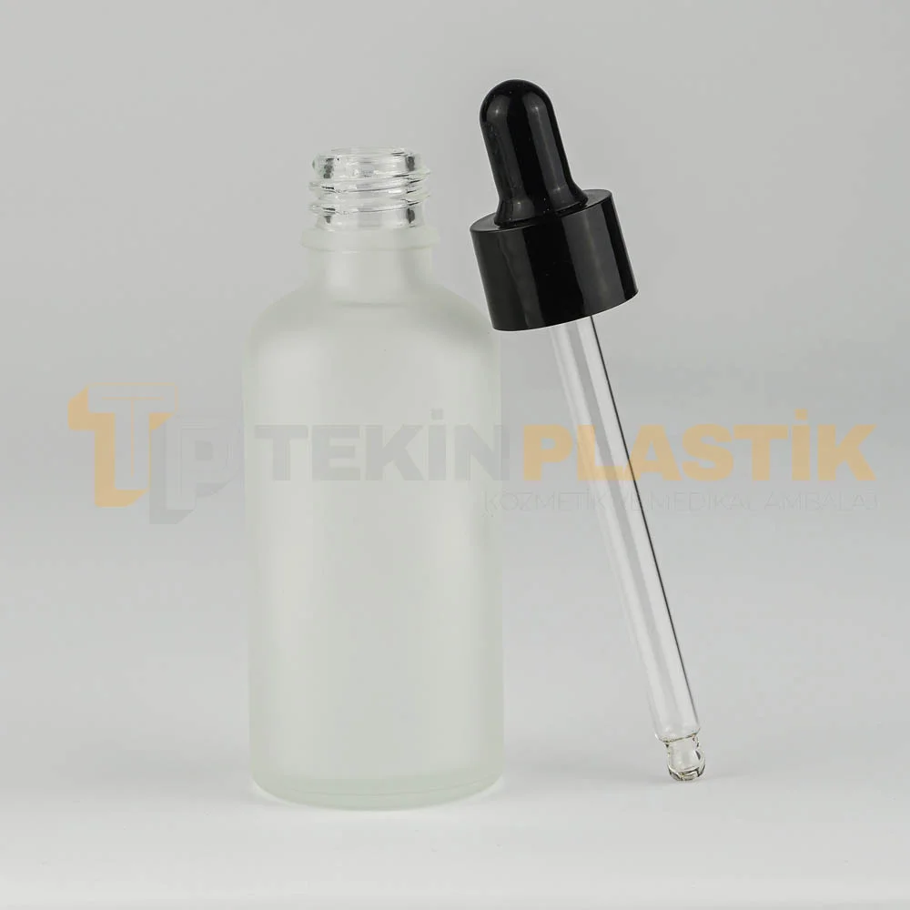 50 ML Buzlu Model Topan Cam Damlalıklı Dropper Şişe Metal Siyah Damlalık Takım