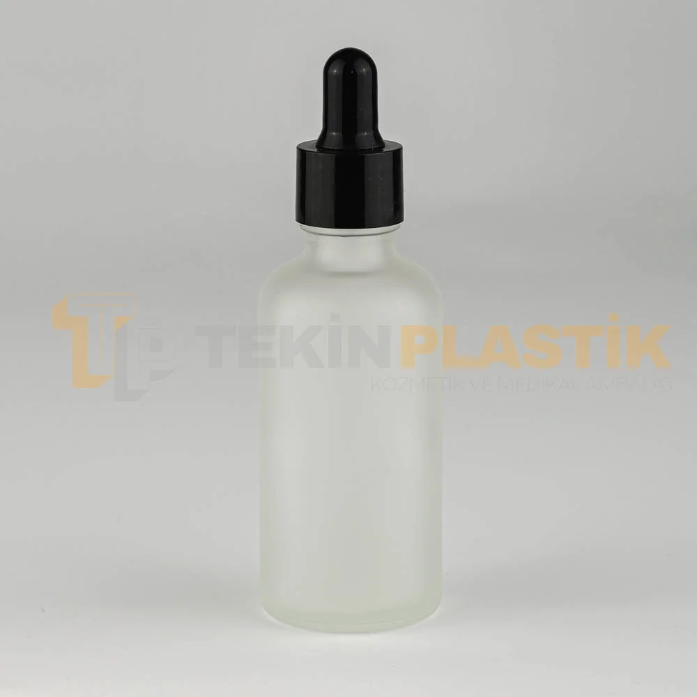 50 ML Buzlu Model Topan Cam Damlalıklı Dropper Şişe Metal Siyah Damlalık Takım