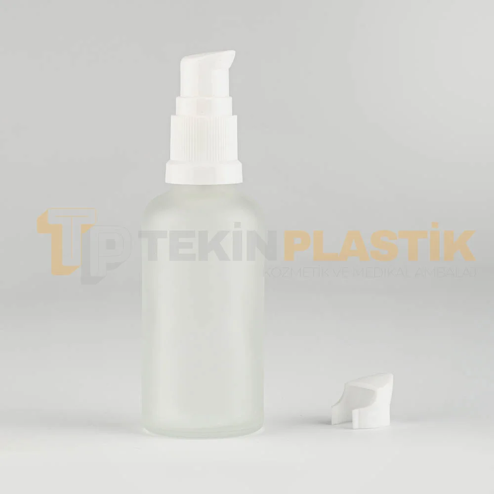 50 ML Buzlu Model Topan Cam Dropper Şişe Beyaz Losyon Serum Pompalı 50 ML Buzlu Model Topan Cam Dropper Şişe Beyaz Losyon Serum Pompalı