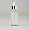 50 ML Şeffaf Toptan Cam Damlalıklı Dropper Şişe Metal Gümüş Beyaz Damlalık Takım