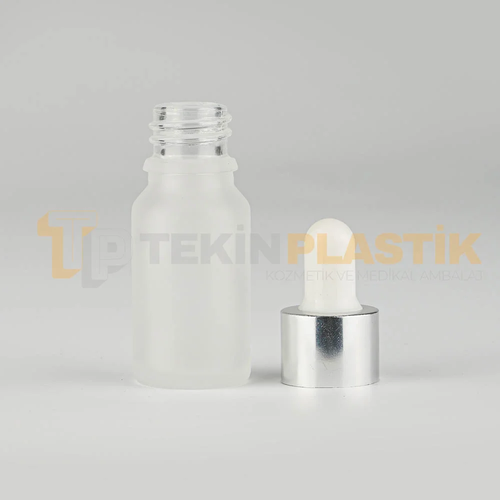10 ML Buzlu Cam Damlalıklı Dropper Şişe Metal Gümüş Yüzüklü