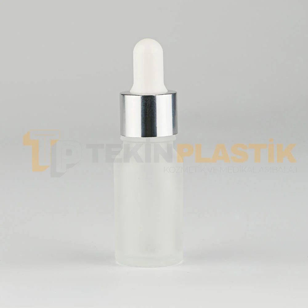 10 ML Buzlu Cam Damlalıklı Dropper Şişe Metal Gümüş Yüzüklü