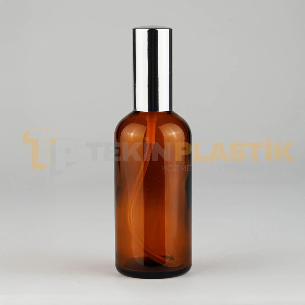 100 ML Boş Toptan Amber Renk Cam Şişe Metal Gümüş Sprey Başlıklı 100 ML Boş Toptan Amber Renk Cam Şişe Metal Gümüş Sprey Başlıklı