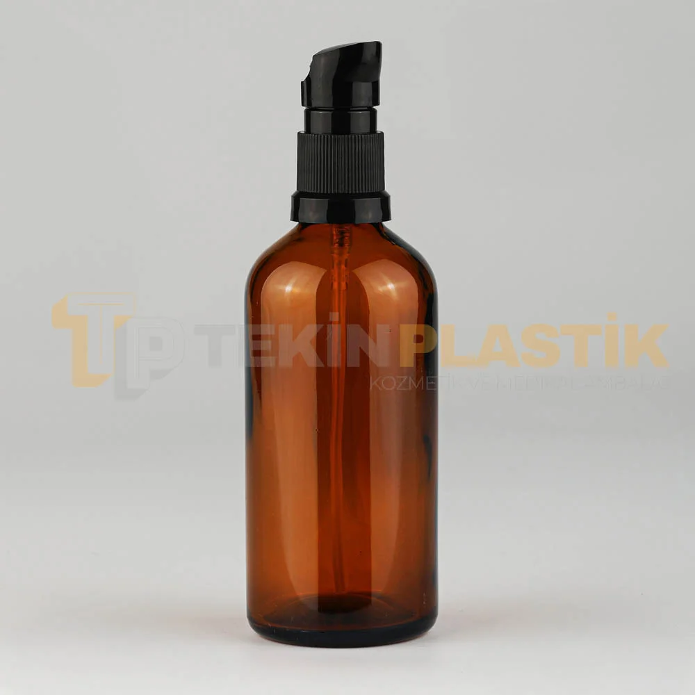 100 ML Toptan Amber Renk Cam Damlalıklı Dropper Şişe Etekli Siyah Losyon Pompalı 100 ML Toptan Amber Renk Cam Damlalıklı Dropper Şişe Etekli Siyah Losyon Pompalı