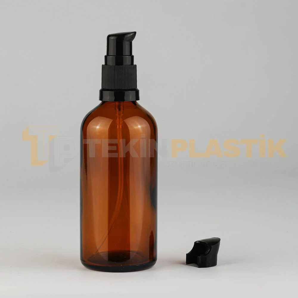100 ML Toptan Amber Renk Cam Damlalıklı Dropper Şişe Etekli Siyah Losyon Pompalı 100 ML Toptan Amber Renk Cam Damlalıklı Dropper Şişe Etekli Siyah Losyon Pompalı