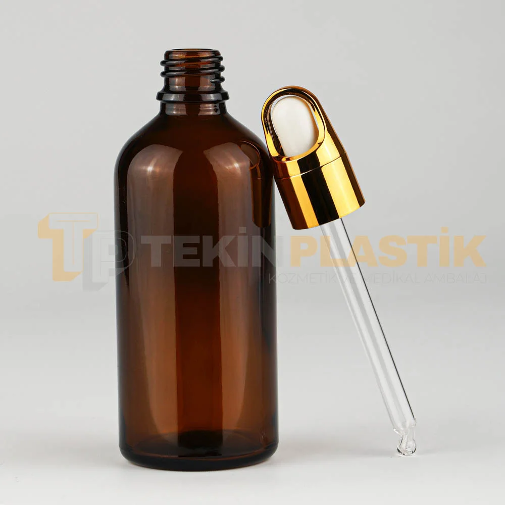 100 ML Toptan Amber Renk Cam Damlalıklı Dropper Şişe Gold Metal Lüx Kapaklı 100 ML Toptan Amber Renk Cam Damlalıklı Dropper Şişe Gold Metal Lüx Kapaklı