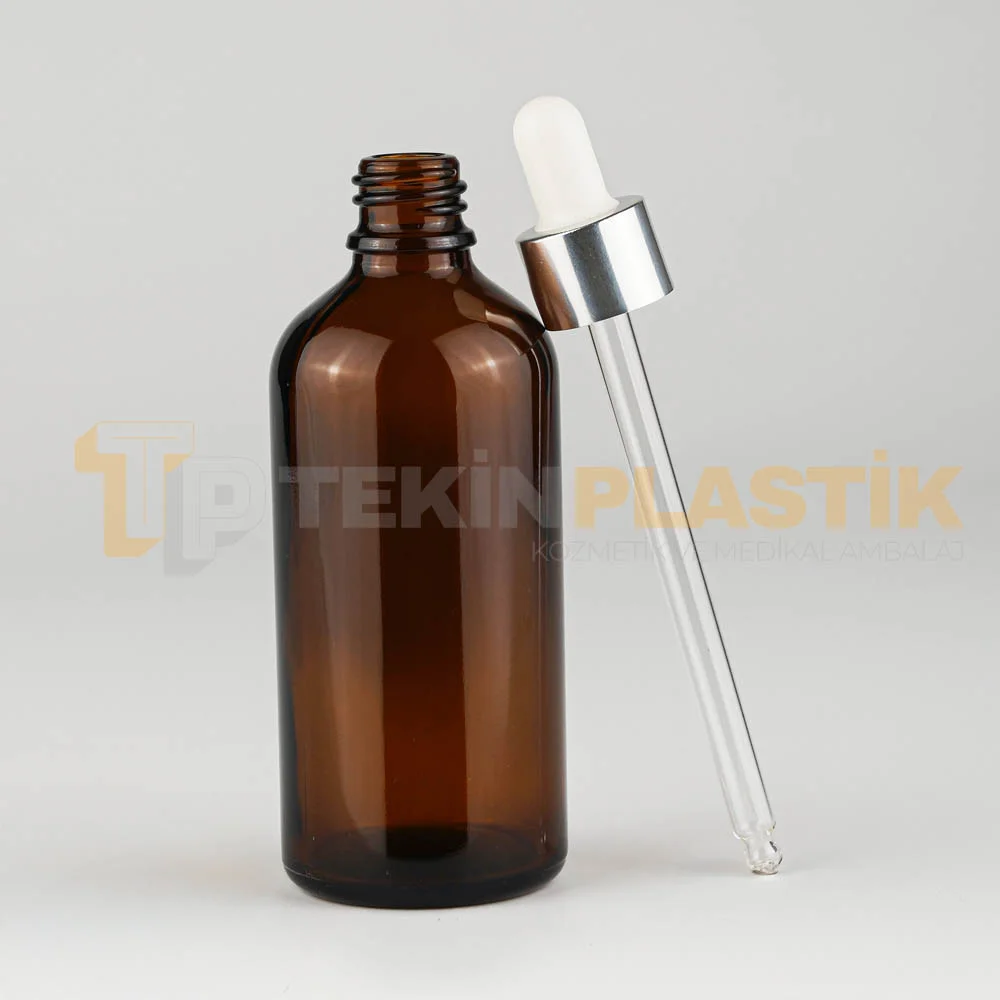 100 ML Toptan Boş Amber Renk Cam Damlalıklı Dropper Şişe Metal Gümüş Beyaz Kapak 100 ML Toptan Boş Amber Renk Cam Damlalıklı Dropper Şişe Metal Gümüş Beyaz Kapak