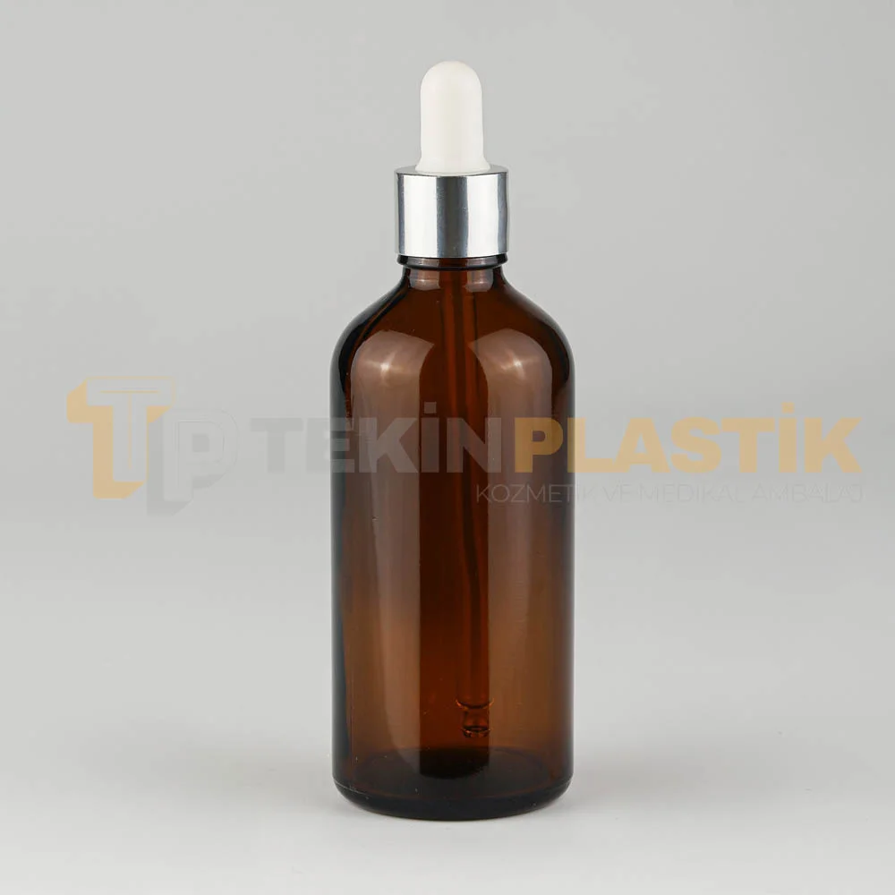 100 ML Toptan Boş Amber Renk Cam Damlalıklı Dropper Şişe Metal Gümüş Beyaz Kapak 100 ML Toptan Boş Amber Renk Cam Damlalıklı Dropper Şişe Metal Gümüş Beyaz Kapak