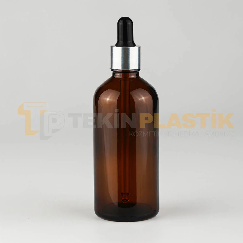 100 ML Toptan Boş Amber Renk Cam Damlalıklı Dropper Şişe Metal Gümüş Siyah Kapak 100 ML Toptan Boş Amber Renk Cam Damlalıklı Dropper Şişe Metal Gümüş Siyah Kapak