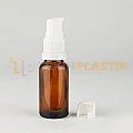 20 ML Amber Renk Cam Damlalıklı Dropper Şişe Etekli Beyaz Losyon Pompalı	