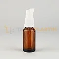 20 ML Amber Renk Cam Damlalıklı Dropper Şişe Etekli Beyaz Losyon Pompalı	
