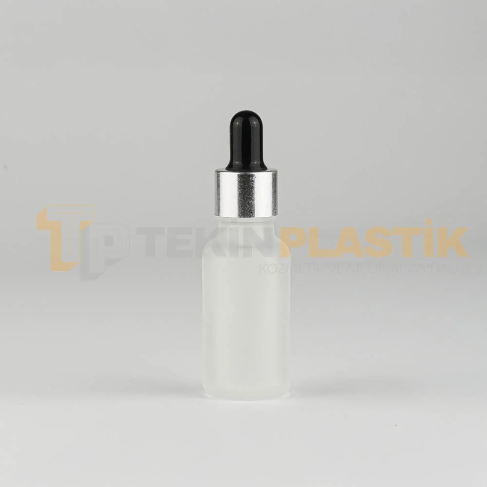20 ML Buzlu Model Toptan Cam Damlalıklı Dropper Şişe Metal Gümüş Beyaz Damlalık Takım