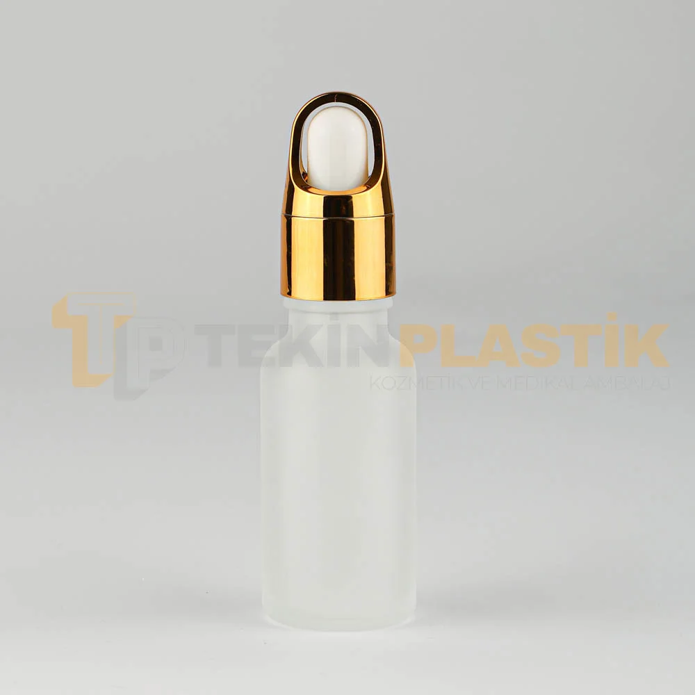 20 ML Buzlu Model Toptan Cam Damlalıklı Dropper Şişe Metal Kaplama Gold Lüx Damlalık Takım