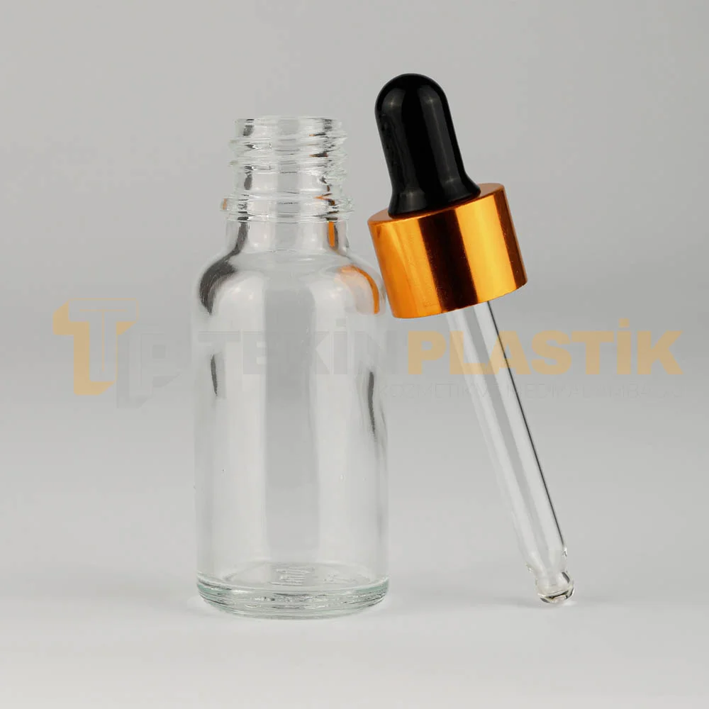 20 ML Şeffaf Boş Toptan Cam Damlalıklı Dropper Şişe Metal Gold Siyah Damlalık Takım	