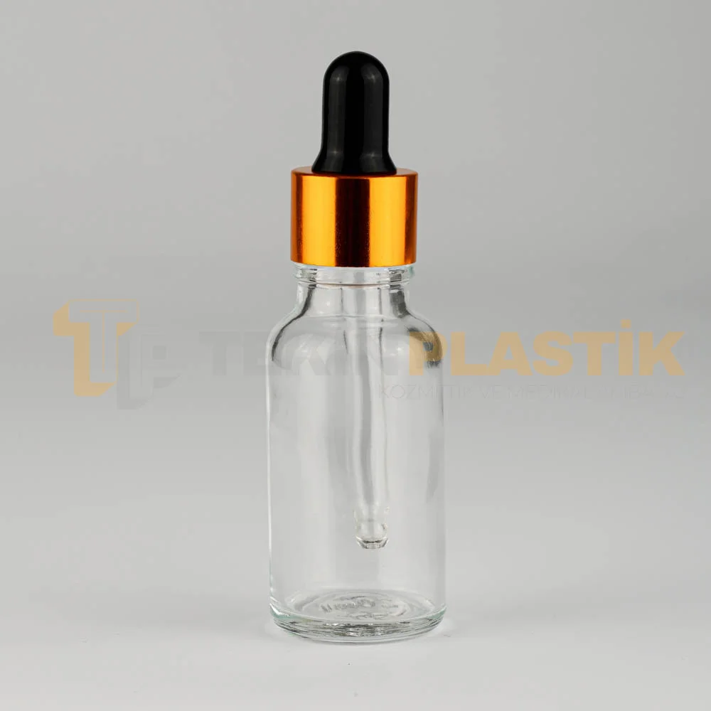 20 ML Şeffaf Boş Toptan Cam Damlalıklı Dropper Şişe Metal Gold Siyah Damlalık Takım	