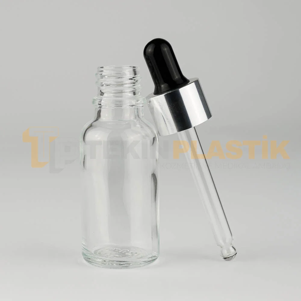 20 ML Şeffaf Boş Toptan Cam Damlalıklı Dropper Şişe Metal Gümüş Siyah Damlalık Takım	