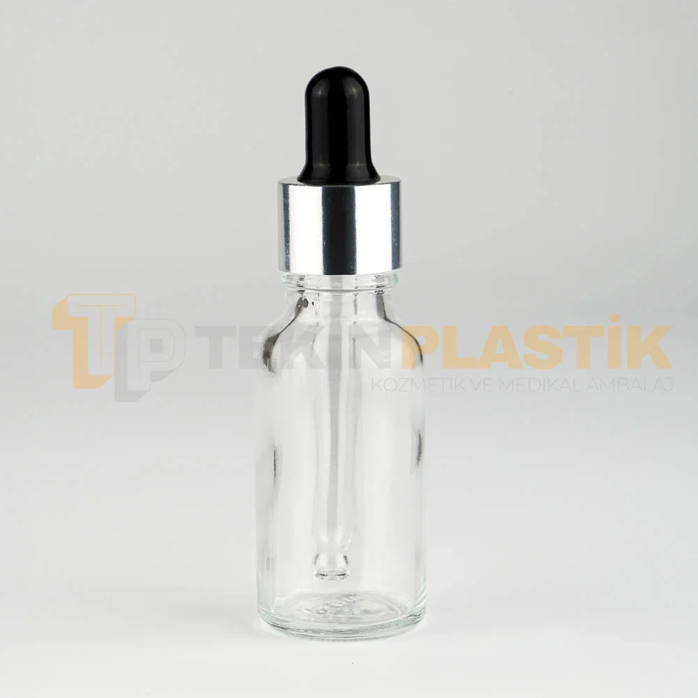 20 ML Şeffaf Boş Toptan Cam Damlalıklı Dropper Şişe Metal Gümüş Siyah Damlalık Takım	
