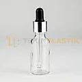 20 ML Şeffaf Boş Toptan Cam Damlalıklı Dropper Şişe Metal Gümüş Siyah Damlalık Takım	