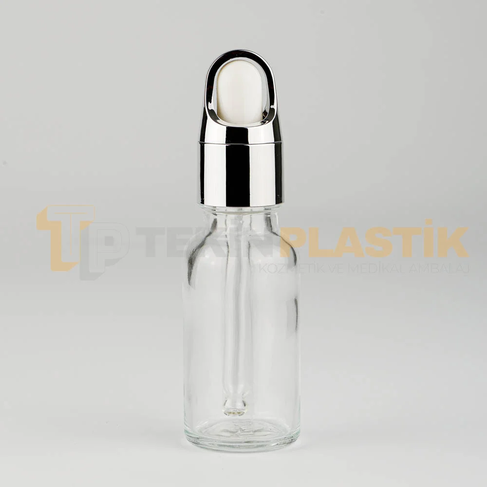 20 ML Şeffaf Boş Toptan Cam Damlalıklı Dropper Şişe Metal Gümüş Lüx Damlalık Takım