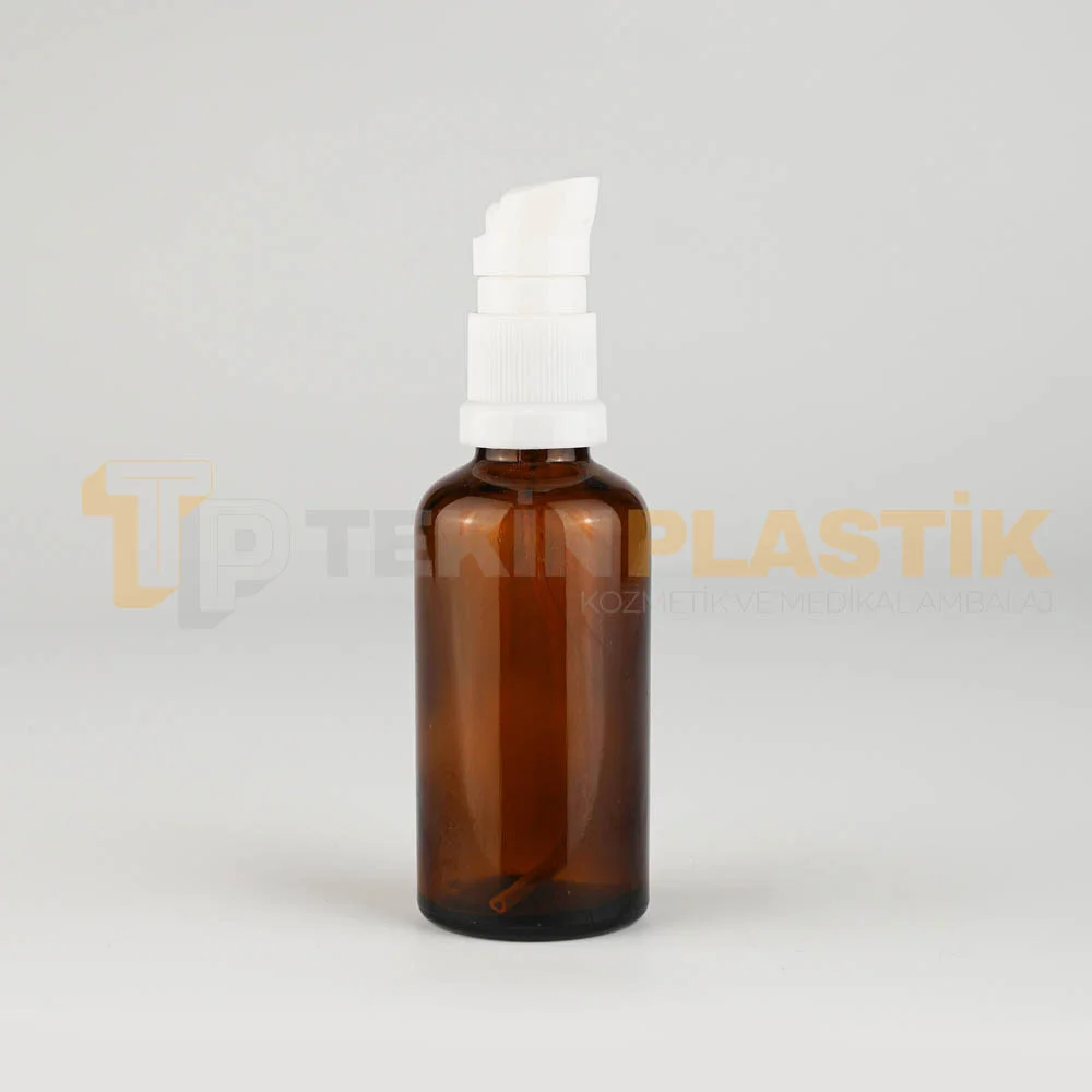 30 ML Toptan Boş Amber Renk Cam Dropper Şişe Beyaz Losyon Pompalı Etekli Model