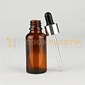 30 ML Toptan Boş Amber Renk Cam Damlalıklı Dropper Şişe Metal Gümüş Siyah Damlalık
