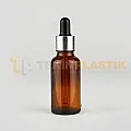 30 ML Toptan Boş Amber Renk Cam Damlalıklı Dropper Şişe Metal Gümüş Siyah Damlalık