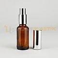 30 ML Toptan Boş Amber Renk Cam Dropper Şişe Metal Gümüş Spreyli 