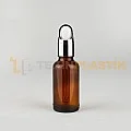 30 ML Toptan Boş Amber Renk Cam Damlalıklı Dropper Şişe Metal Lüx Gümüş Damlalık