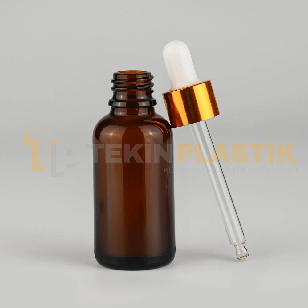 30 ML Toptan Boş Amber Renk Cam Damlalıklı Dropper Şişe Metal Gold Beyaz Başlıklı 30 ML Toptan Boş Amber Renk Cam Damlalıklı Dropper Şişe Metal Gold Beyaz Başlıklı