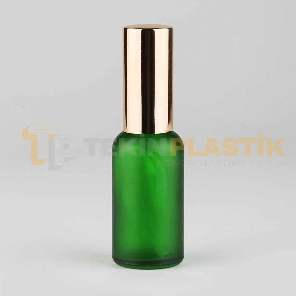 30 ML Boş Toptan Buzlu Yeşil Renk Cam Damlalıklı Dropper Şişe Metal Gold Spreyli Fısfıslı 30 ML Boş Toptan Buzlu Yeşil Renk Cam Damlalıklı Dropper Şişe Metal Gold Spreyli Fısfıslı
