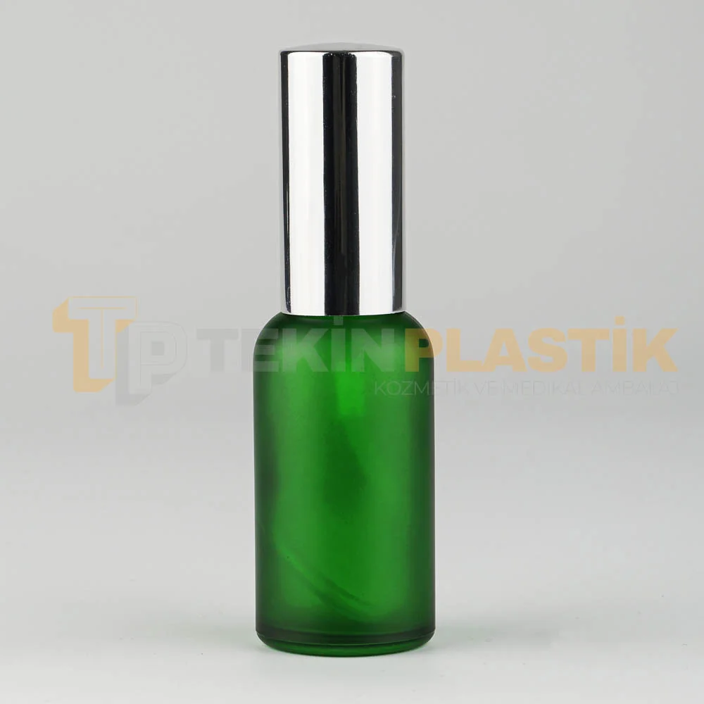 30 ML Boş Toptan Buzlu Yeşil Renk Cam Damlalıklı Dropper Şişe Metal Gümüş Spreyli Fısfıslı 30 ML Boş Toptan Buzlu Yeşil Renk Cam Damlalıklı Dropper Şişe Metal Gümüş Spreyli Fısfıslı