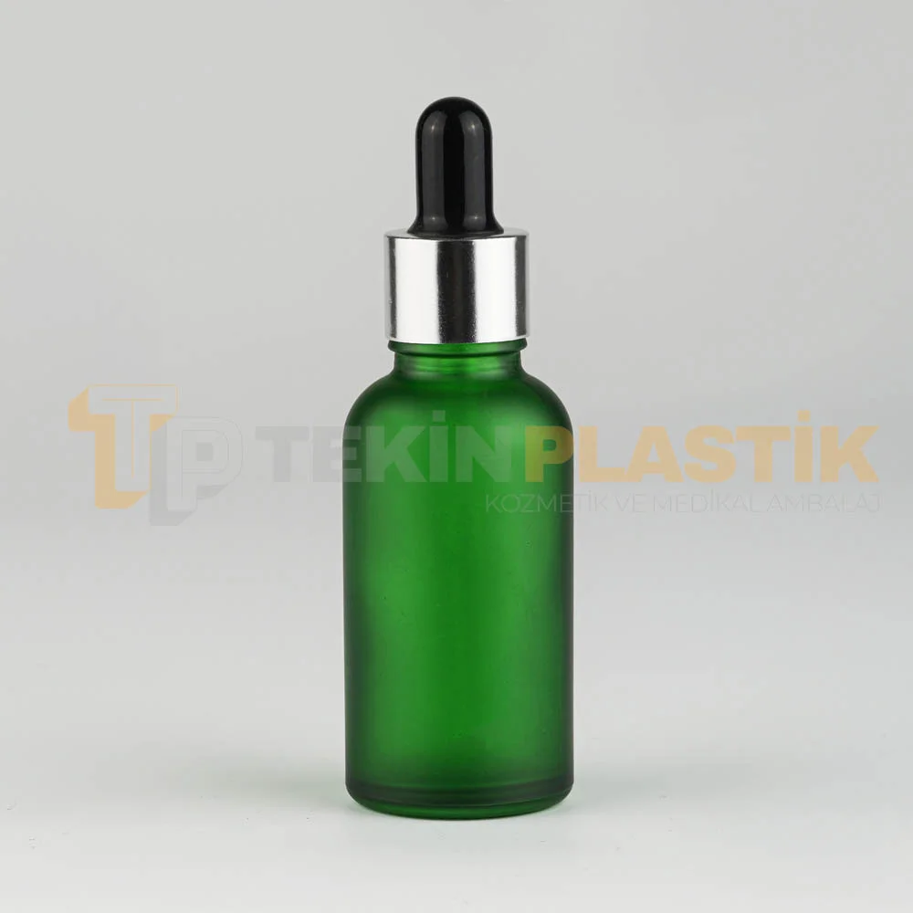 30 ML Boş Toptan Buzlu Yeşil Renk Cam Damlalıklı Dropper Şişe Metal Gümüş Siyah Başlıklı 30 ML Boş Toptan Buzlu Yeşil Renk Cam Damlalıklı Dropper Şişe Metal Gümüş Siyah Başlıklı