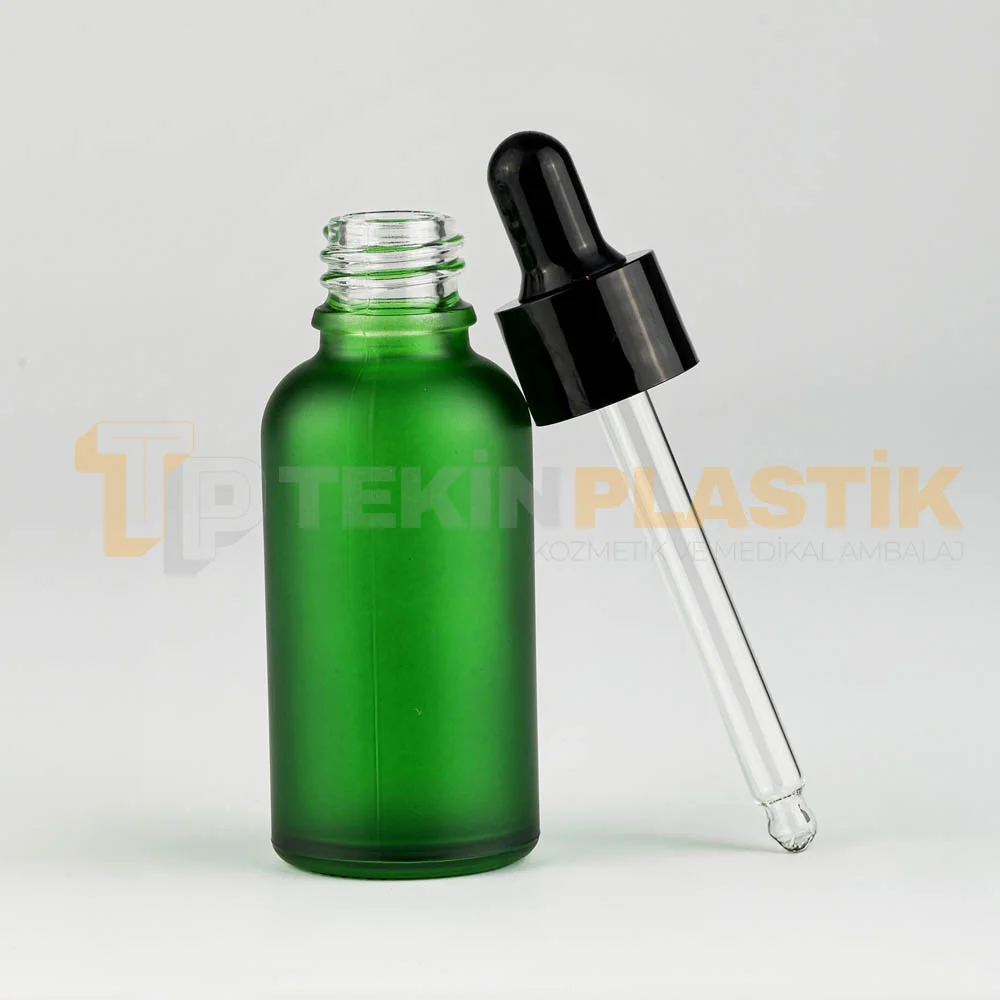 30 ML Boş Toptan Buzlu Yeşil Renk Cam Damlalıklı Dropper Şişe Metal Siyah Başlıklı 30 ML Boş Toptan Buzlu Yeşil Renk Cam Damlalıklı Dropper Şişe Metal Siyah Başlıklı