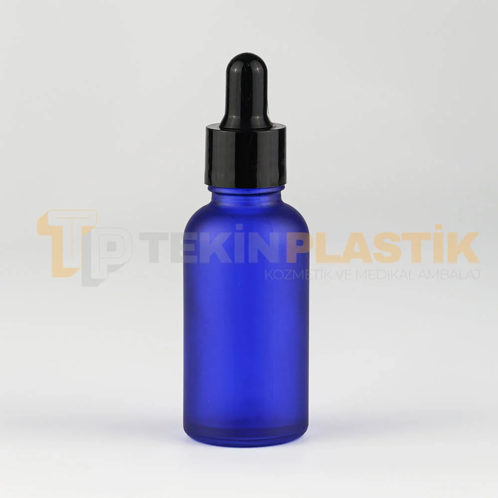 30 ML Boş Toptan Buzlu Mavi Renk Cam Damlalıklı Dropper Şişe Metal Siyah Başlık 30 ML Boş Toptan Buzlu Mavi Renk Cam Damlalıklı Dropper Şişe Metal Siyah Başlık