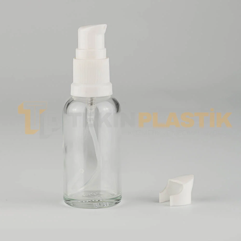30 ML Toptan Boş Şeffaf Cam Damlalıklı Dropper Şişe Beyaz Etekli Losyon Serum Pompalı 30 ML Toptan Boş Şeffaf Cam Damlalıklı Dropper Şişe Beyaz Etekli Losyon Serum Pompalı