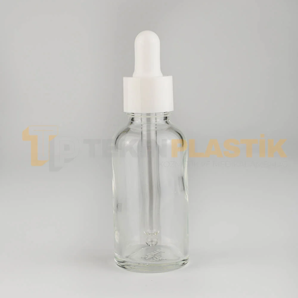 30 ML Toptan Boş Şeffaf Cam Damlalıklı Dropper Şişe Beyaz Damlalık Takım	