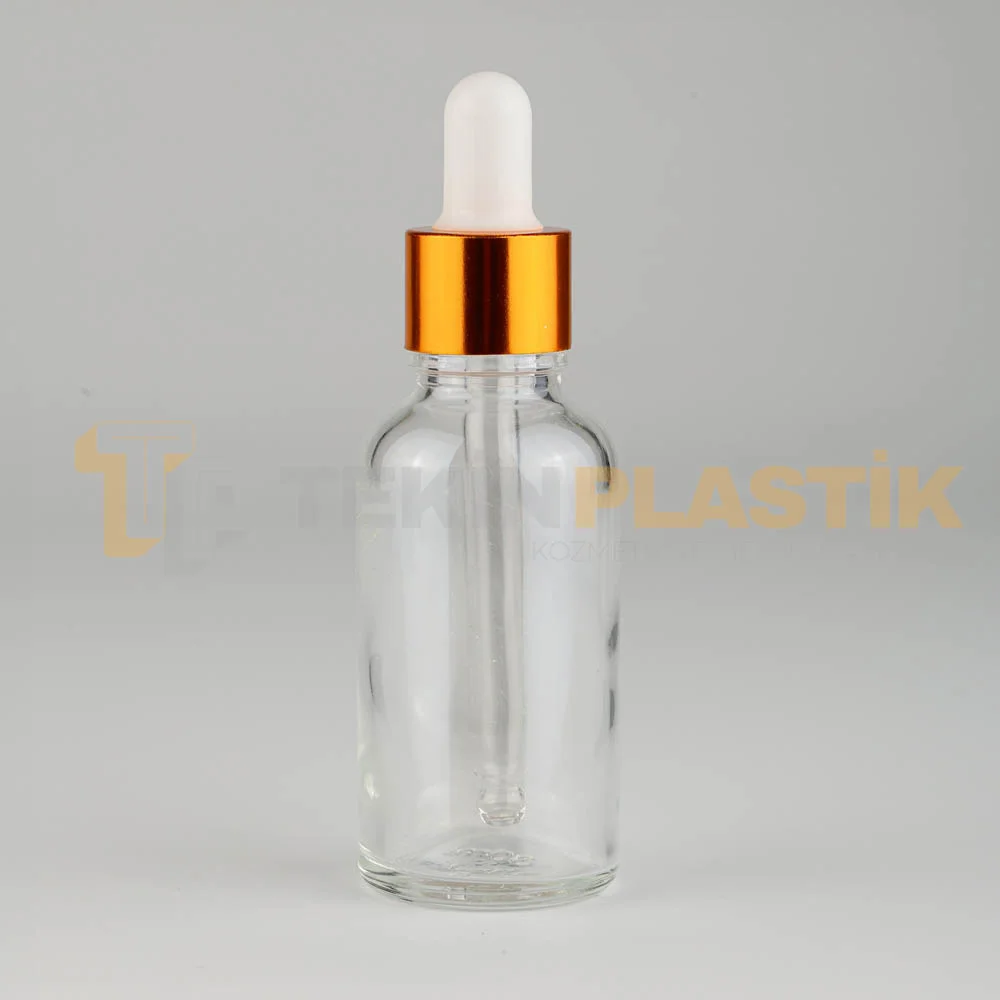 30 ML Toptan Boş Şeffaf Cam Damlalıklı Dropper Şişe Metal Gold Beyaz Damlalık Takım