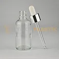 30 ML Toptan Boş Şeffaf Cam Damlalıklı Dropper Şişe Metal Gümüs Beyaz Damlalık Takım	