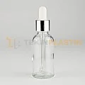 30 ML Toptan Boş Şeffaf Cam Damlalıklı Dropper Şişe Metal Gümüs Beyaz Damlalık Takım	