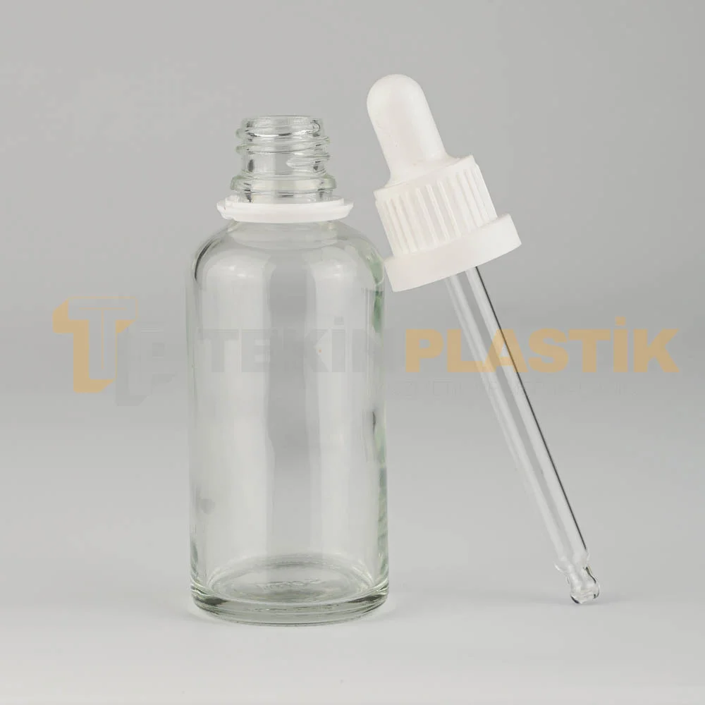 50 ML Toptan Boş Şeffaf Cam Damlalıklı Şişe Beyaz Plastik Delikli Kilitli Kapak 50 ML Toptan Boş Şeffaf Cam Damlalıklı Şişe Beyaz Plastik Delikli Kilitli Kapak
