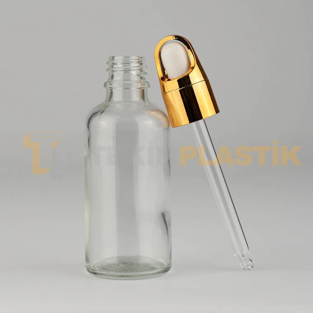50 ML Toptan Boş Şeffaf Cam Damlalıklı Şişe Metal Lüx Gold Damlalık Takım 50 ML Toptan Boş Şeffaf Cam Damlalıklı Şişe Metal Lüx Gold Damlalık Takım
