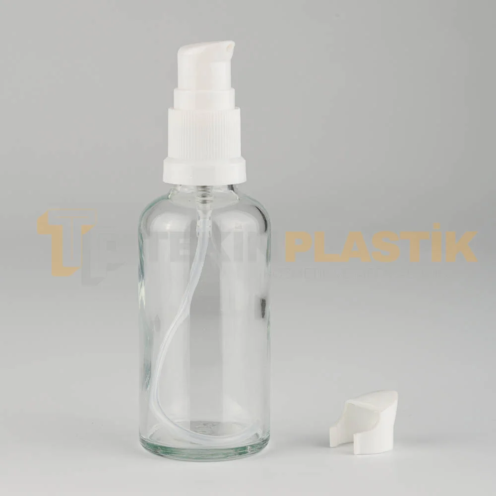 50 ML Toptan Boş Şeffaf Cam Damlalıklı Şişe Etekli Beyaz Losyon Serum Pompalı 50 ML Toptan Boş Şeffaf Cam Damlalıklı Şişe Etekli Beyaz Losyon Serum Pompalı