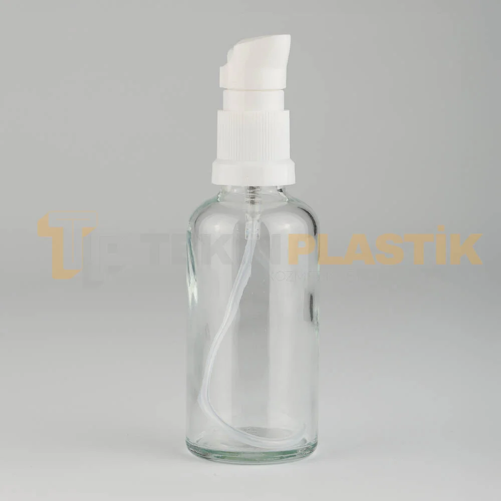 50 ML Toptan Boş Şeffaf Cam Damlalıklı Şişe Etekli Beyaz Losyon Serum Pompalı 50 ML Toptan Boş Şeffaf Cam Damlalıklı Şişe Etekli Beyaz Losyon Serum Pompalı